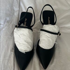 ALDO Black Pointed Slingback Mules with Slim Strap